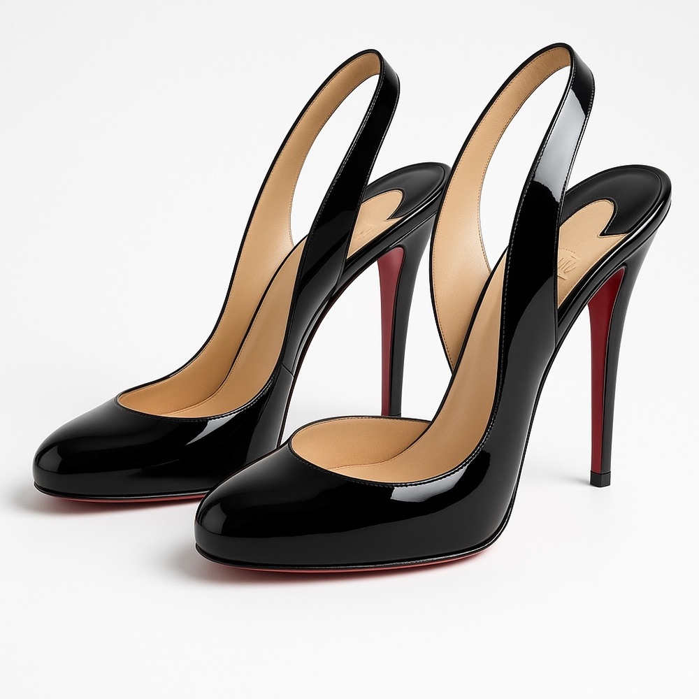 Christian LOUBOUTIN Black Patent Leather Picador Slingback Pumps US sz 6 1/2